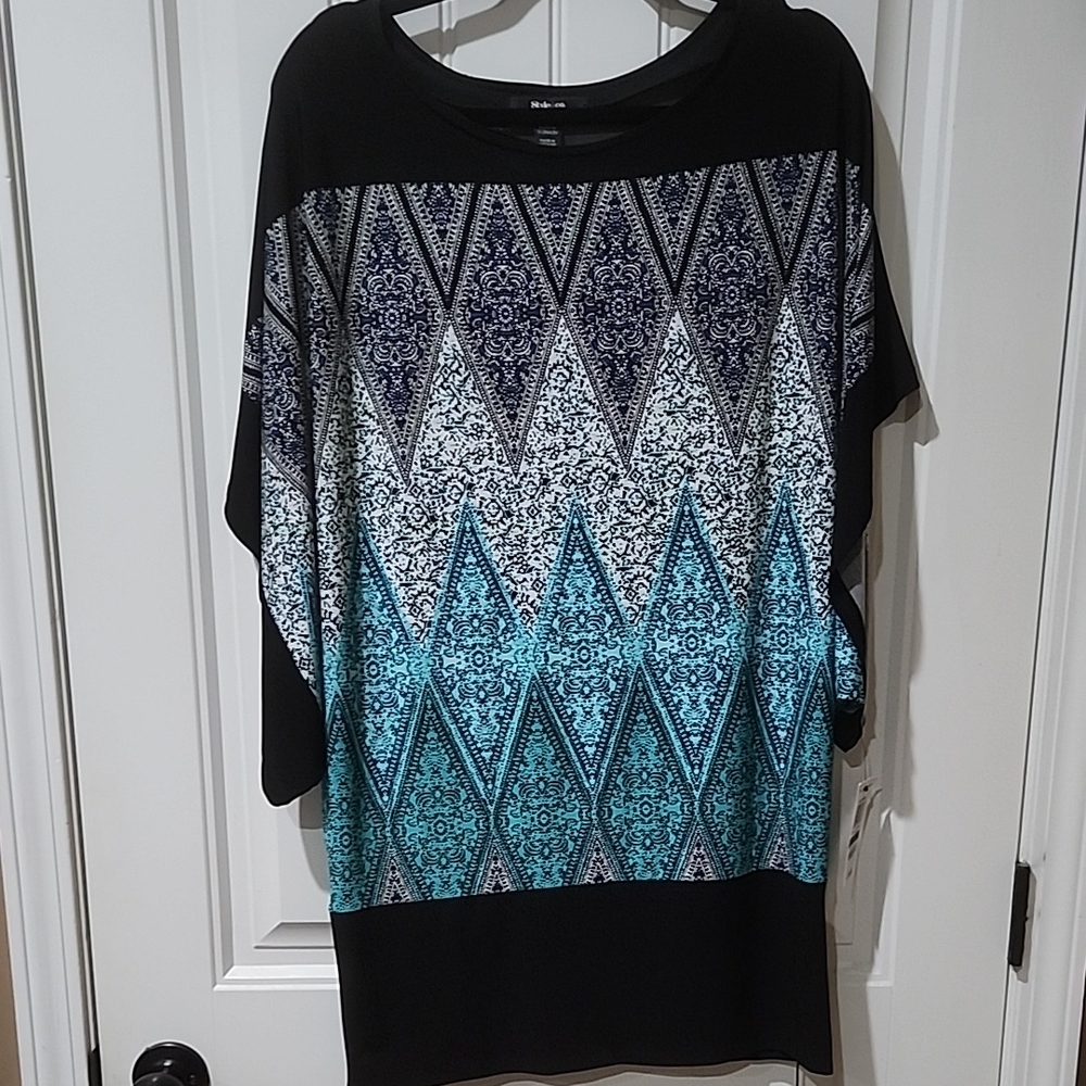 Macys Style&Co Black and Blue Patterned Women's Top